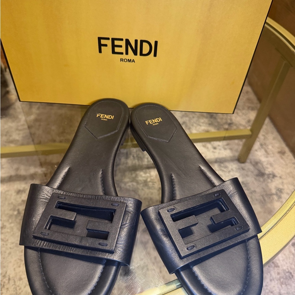 Fendi Black Leather Slides